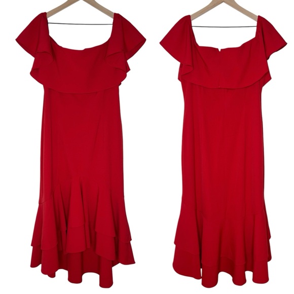 Boston Proper Red Ruffle Off the Shoulder Midi Dress size 14 Holiday Party - Picture 2 of 7
